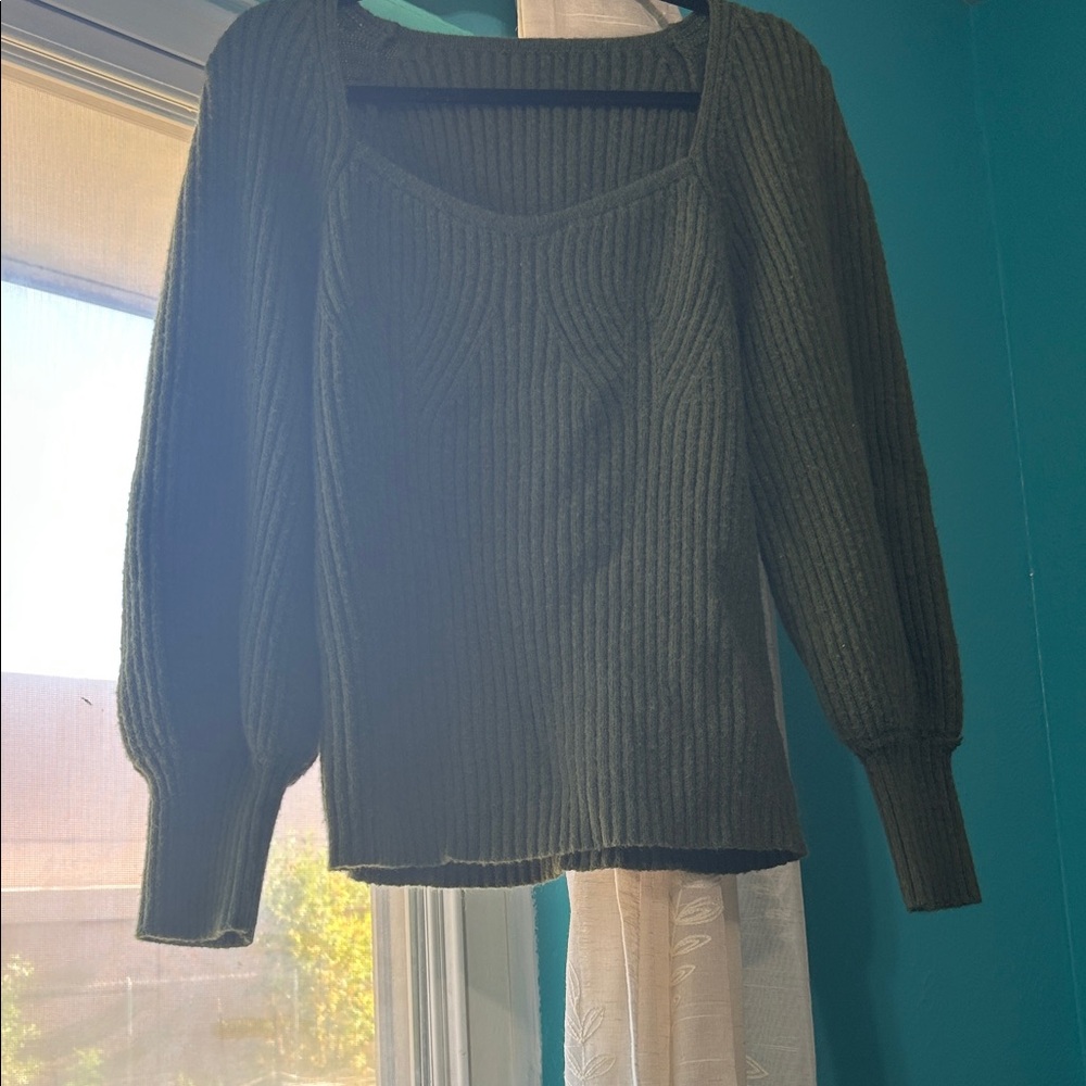 SHEIN Olive V-Neck Ribbed Sweater